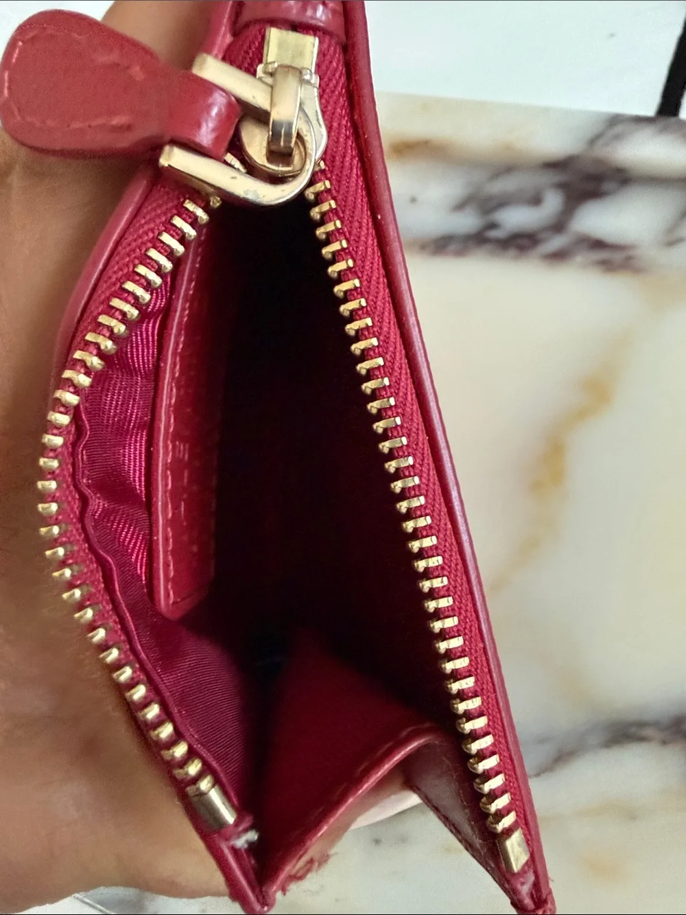 Valentino Red Pebbled Leather Card Case with Zip